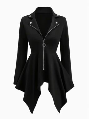 Black XL Asymmetric Zip-Front Lightweight Dress Jacket NEW